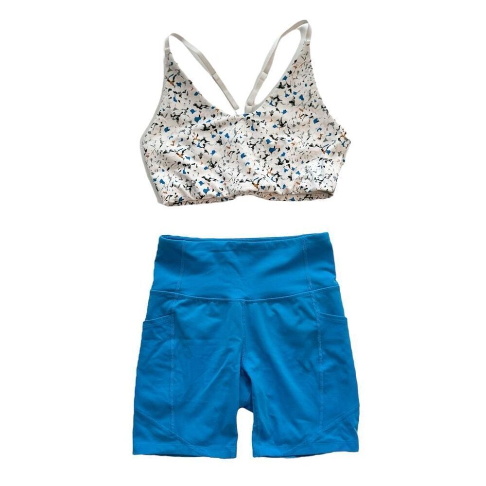 Tek Gear Activewear Sports Bra & Biker Shapewear White Blue Women’s XS